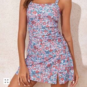 Slim Cover Square Tankini Set Floral Blue and Pink